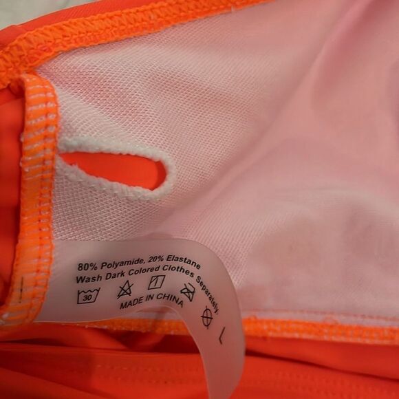 Neon Orange 3 Piece Bikini Set Womens Size Large Vacation Beach - Picture 9 of 10